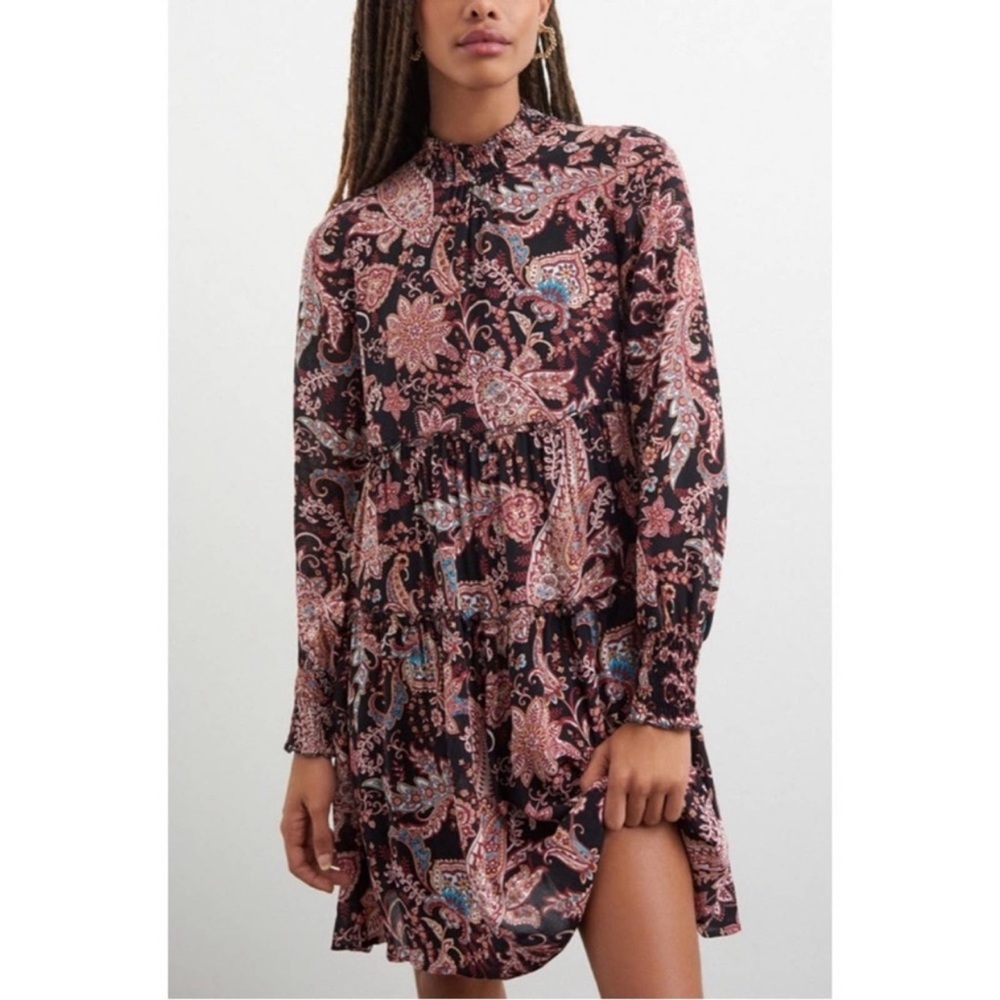 Anthropologie Cady Tiered Tunic Dress Paisley Boho Size XS